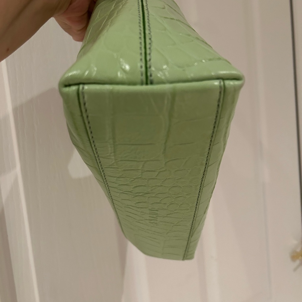 STAUD Women Patent Leather Croc-Embossed Shoulder Bag, Light Green, Metal Logo - Picture 6 of 10